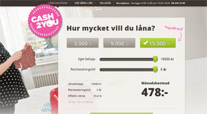 Cash2you snabblån upp till 15,000 kr